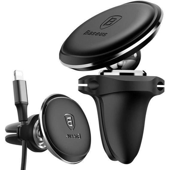 Тримач для мобiльного Baseus Magnetic Air Vent Car Mount Holder with cable clip Black — фото 2