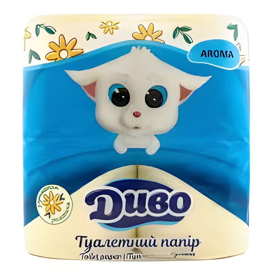 Туалетний папір ДИВО целюлозні на гільзі по 4рулона 2х шарові Арома Ромашка