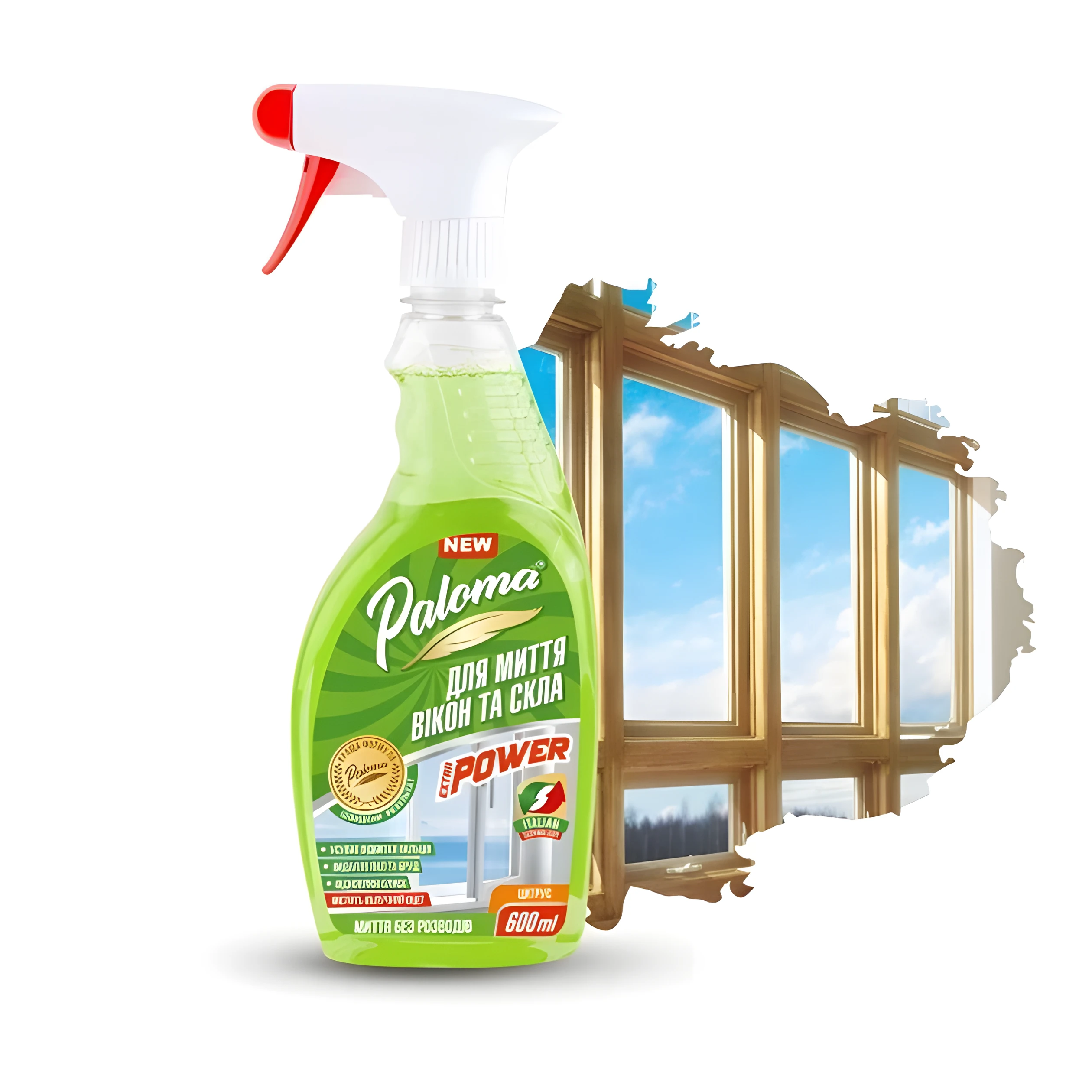 Засіб для скла та дзеркал з яблучнним оцтом цитрус Extra Power Paloma 600 мл